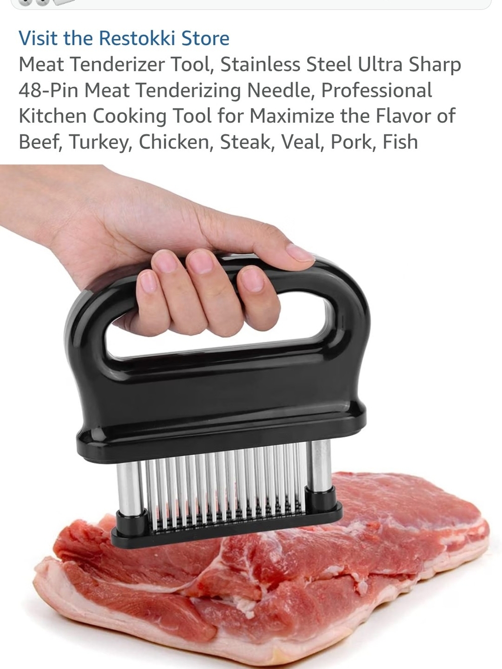 Stainless Steel 48-Pin Meat Tenderizer - Black Handle